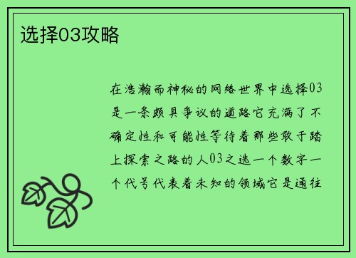 选择03攻略